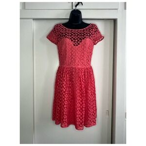 Artelier Nicole Miller Coral Lace Dress Women's 4 | Cap Sleeve A-Line Floral